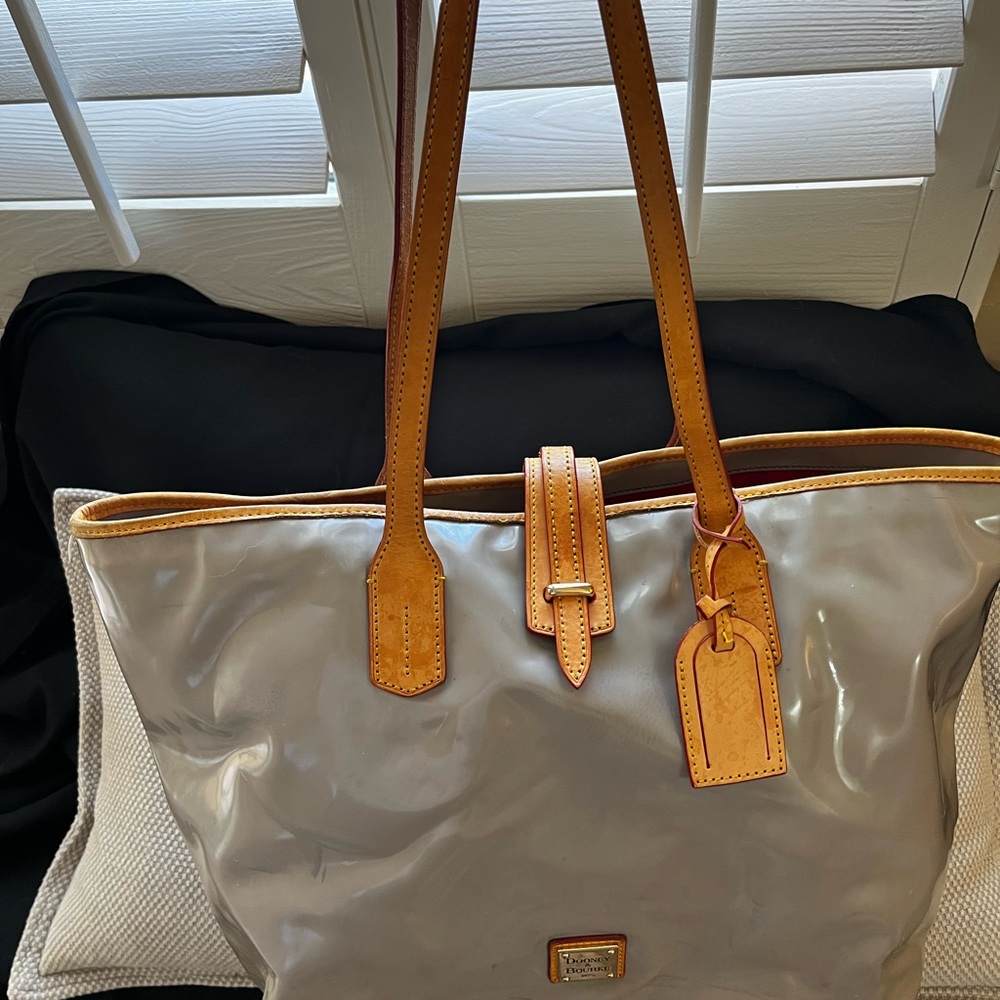 Dooney & Bourke Glossy Gray and Tan Tote Bag